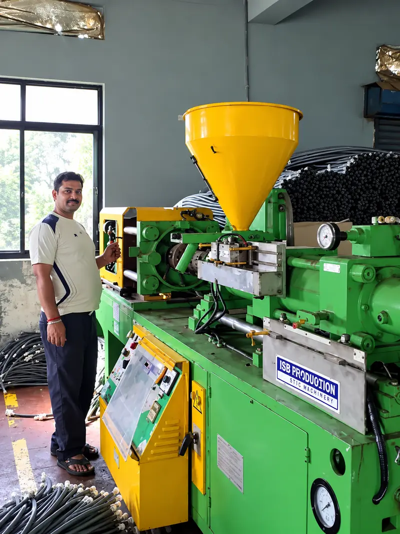 Injection molding press on the shop floor
